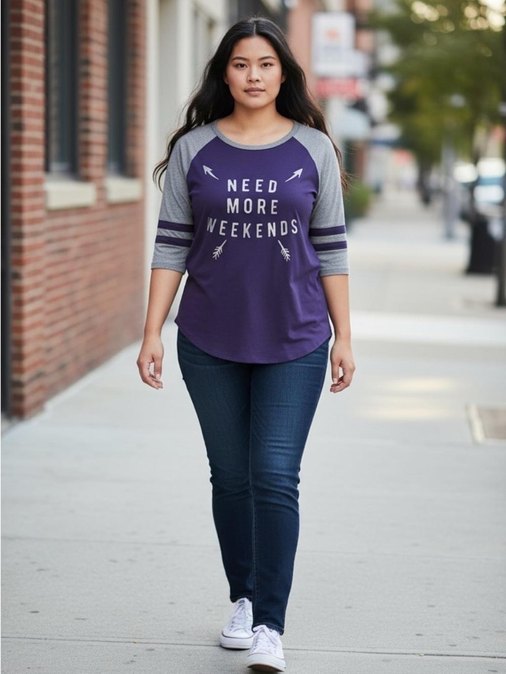 Awake Purple and Gray Raglan 'Need More Weekends' Long Sleeve Tee